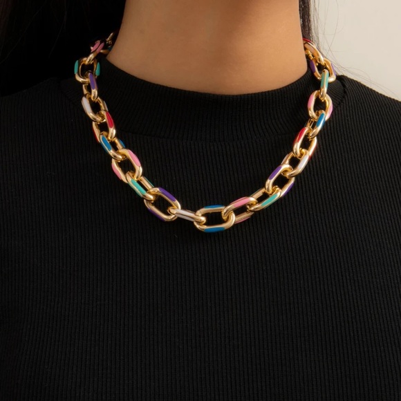 Zara Gold Hallow Link Chain Color Rainbow Hot Ceramic Glaze Adjustable Chocker - Picture 5 of 16